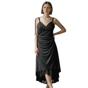 Y2K MAJORA Womens Dress L Black Gauzy Tiered Sheer Asymmetrical Whimsigoth Fairy